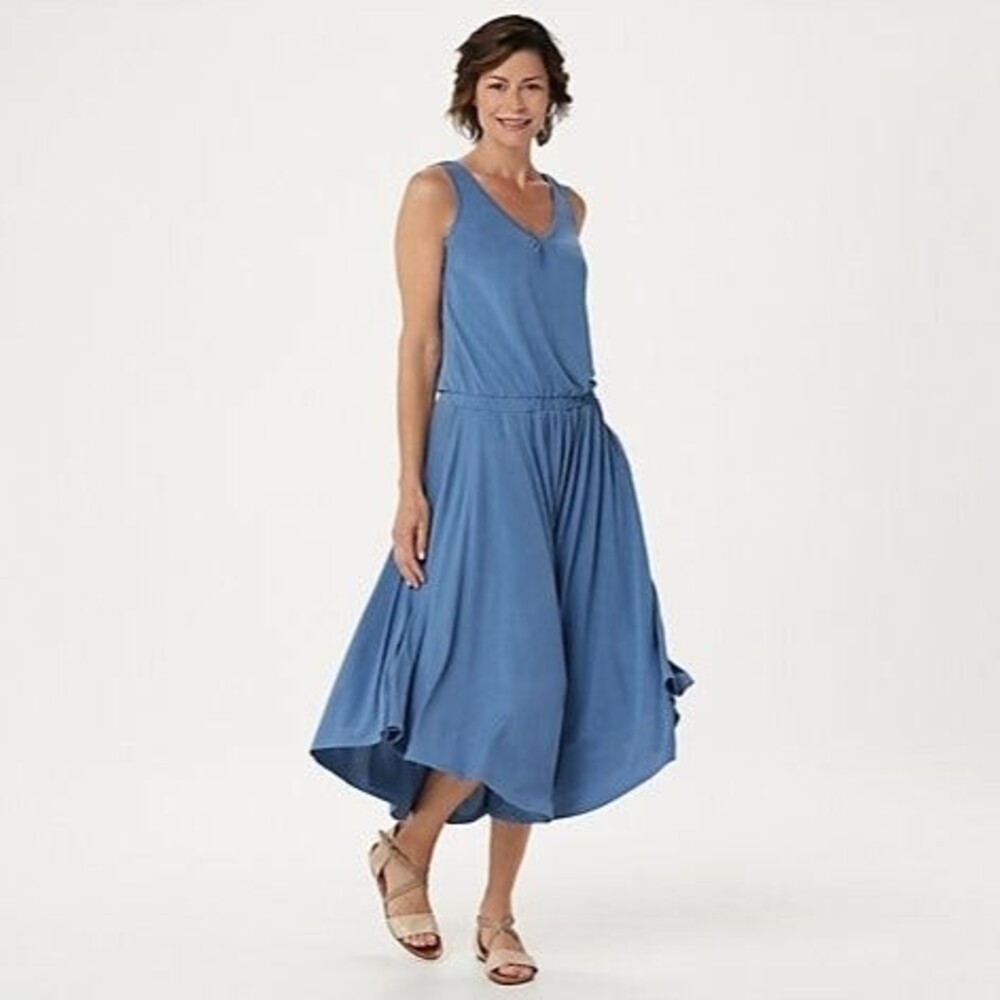Lisa Rinna Collection Asymmetric Hem Tank Dress Horizon Blue, Size S